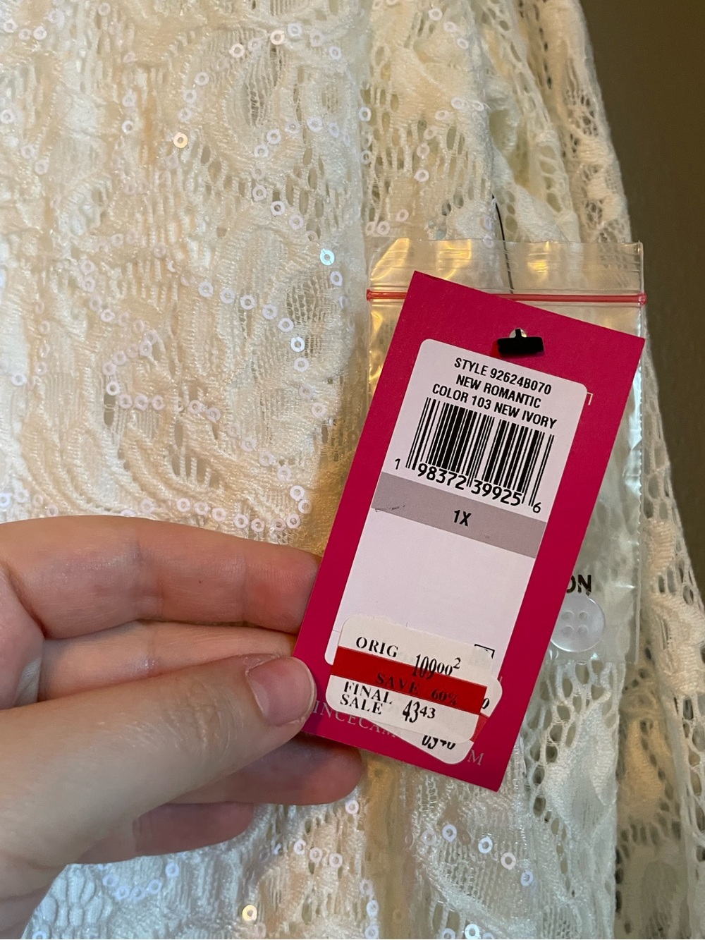NWT Vince Camuto Sz 1X Ivory Long Sleeve Lace Fold-Collar Blouse Top Ret $109! - Picture 12 of 13